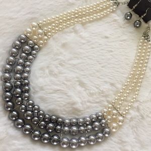 Graduated Pearl Triple Strand Statement Necklace